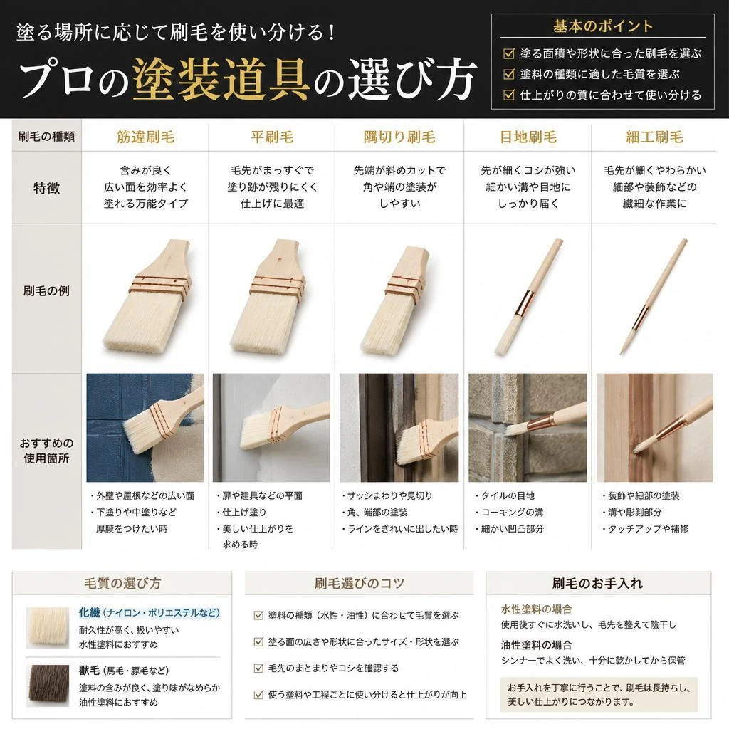 塗る場所に応じて刷毛を使い分ける！プロの塗装道具の選び方