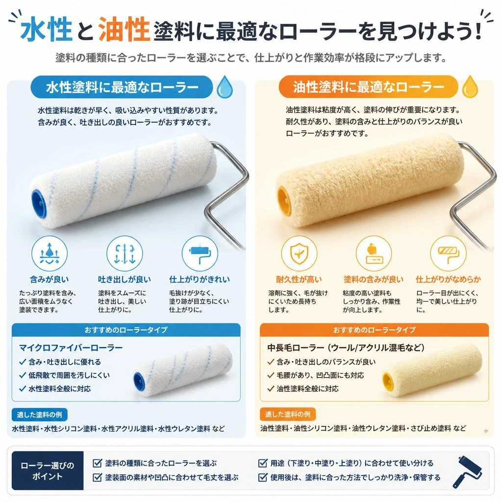 水性と油性塗料に最適なローラーを見つけよう！