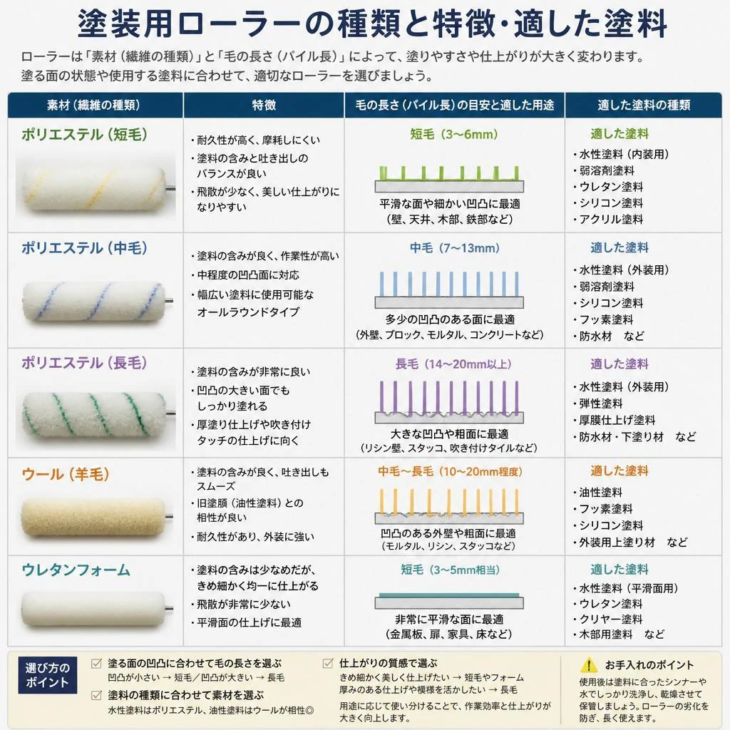 ローラーの種類とそれぞれの特性