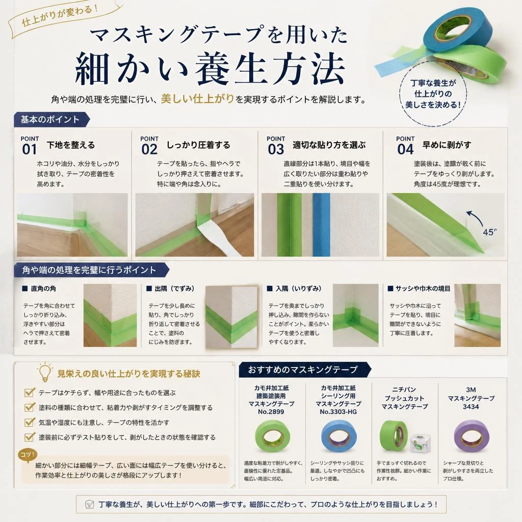 マスキングテープでの細部仕上げ