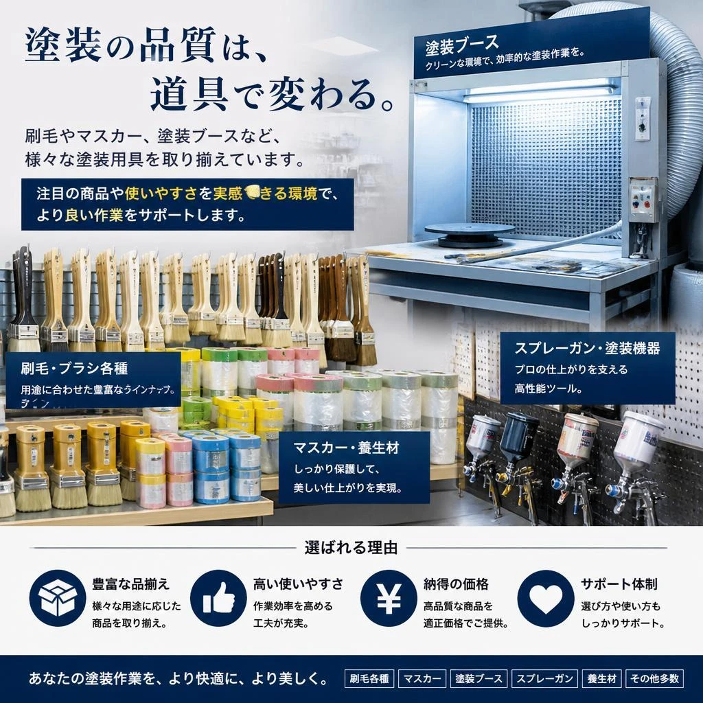 豊富な塗装用具の取り扱い