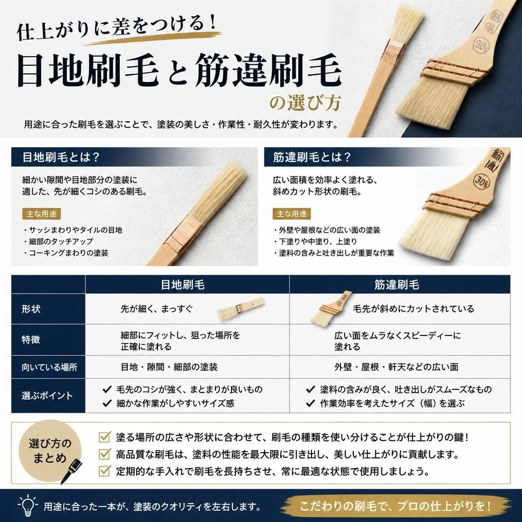 仕上がりに差をつける！目地刷毛と筋違刷毛の選び方