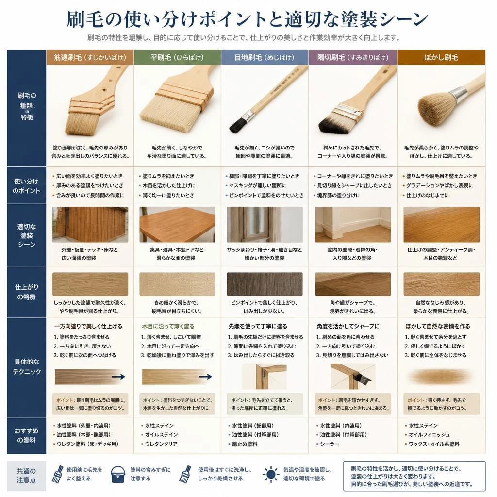 目地刷毛と筋違刷毛の使い分け